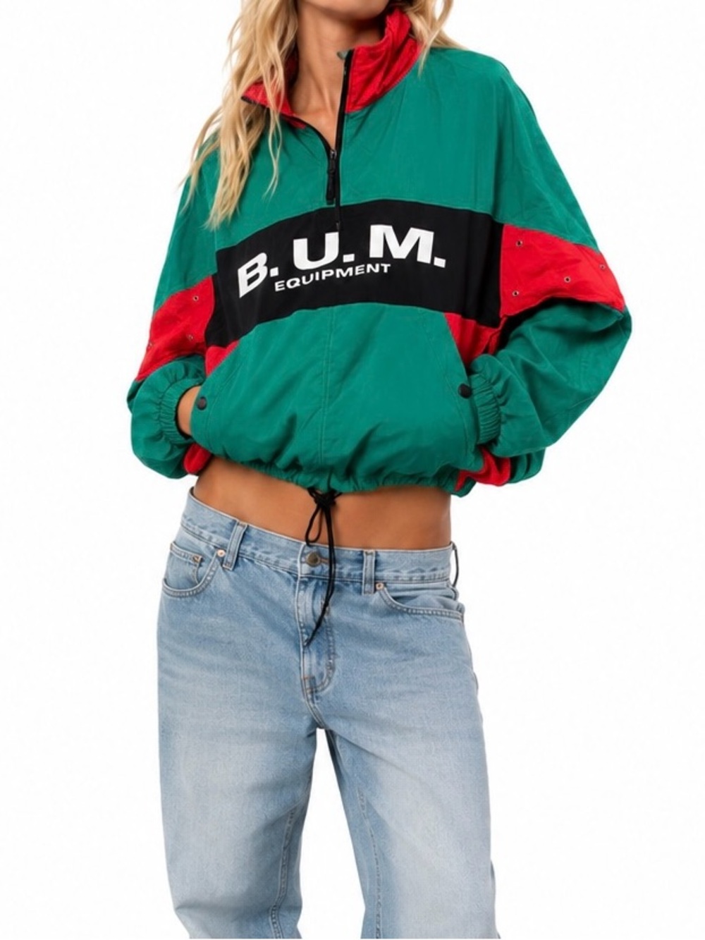 Vintage B.U.M. Equipment Color Block Windbreaker Jacket Green Size Small